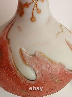 Antique Bohemian Harrach Enameled & Red Lava Flame Pseudo Cameo Art Glass Vase