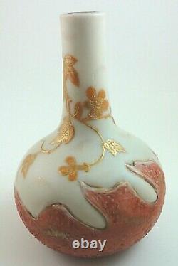 Antique Bohemian Harrach Enameled & Red Lava Flame Pseudo Cameo Art Glass Vase