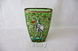 Antique Bohemian Harrach Historismus enamel glass vase c 1880