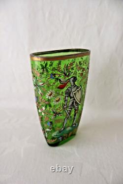 Antique Bohemian Harrach Historismus enamel glass vase c 1880