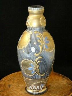 Antique Bohemian Harrach / Loetz Marmoriertes Hand Painted Floral Art Glass Vase