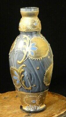 Antique Bohemian Harrach / Loetz Marmoriertes Hand Painted Floral Art Glass Vase