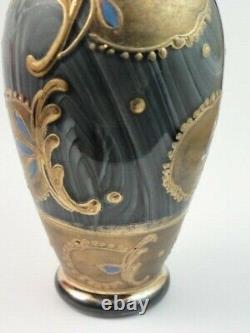 Antique Bohemian Harrach / Loetz Marmoriertes Hand Painted Floral Art Glass Vase