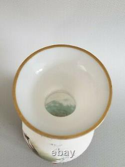 Antique Bohemian Harrach vase satin Beautiful enamel stork wildlife