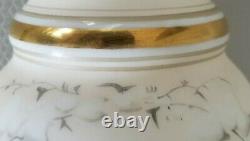 Antique Bohemian Harrach vase satin Beautiful enamel stork wildlife