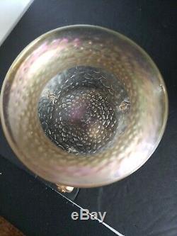 Antique Bohemian Kralik Rigaree Iridescent gold Gilted Art Glass Short Vase