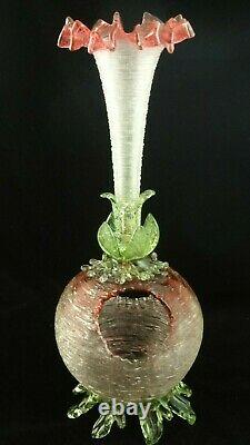 Antique Bohemian Loetz Rubina / Vaseline Pele Mele Floriform Art Glass Vase