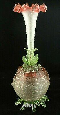 Antique Bohemian Loetz Rubina / Vaseline Pele Mele Floriform Art Glass Vase