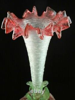 Antique Bohemian Loetz Rubina / Vaseline Pele Mele Floriform Art Glass Vase