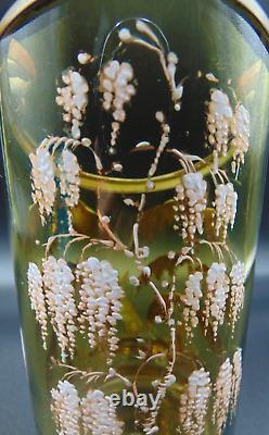 Antique Bohemian MOSER Hand Painted Enamel WINTER SNOW RABBIT Art Glass Vase