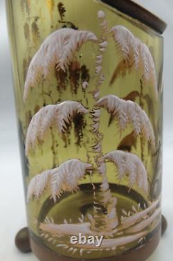 Antique Bohemian MOSER Hand Painted Enamel WINTER SNOW RABBIT Art Glass Vase