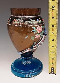 Antique Bohemian Moser Art Glass SALAMANDER Enameled Animals 10 Footed Vase