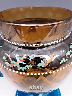 Antique Bohemian Moser Art Glass SALAMANDER Enameled Animals 10 Footed Vase