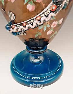 Antique Bohemian Moser Art Glass SALAMANDER Enameled Animals 10 Footed Vase