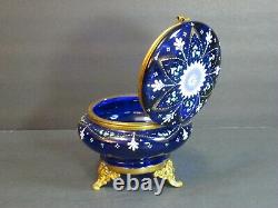 Antique Bohemian Moser Cobalt Blue Enameled Art Glass Footed Trinket Box 5 Rare
