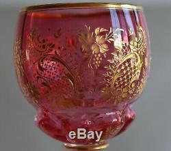 Antique Bohemian Moser Cranberry Engraved Gold Gilt Glass Wine Goblet