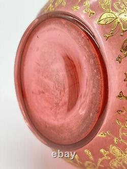 Antique Bohemian Moser Cranberry Glass Vase/Bottle Handpainted Gold Leaf 8