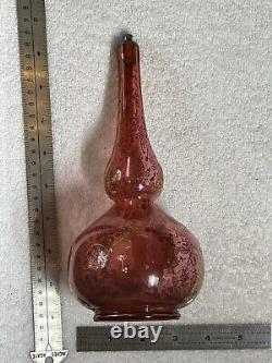 Antique Bohemian Moser Cranberry Glass Vase/Bottle Handpainted Gold Leaf 8