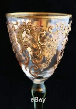 Antique Bohemian Moser Or St. Louis Style Wine Goblet Heavy Gold Gilt Encrusted