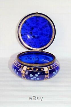 Antique Bohemian Moser cobalt blue enamel decoration trinket box c 1880