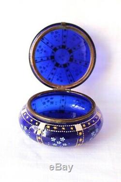 Antique Bohemian Moser cobalt blue enamel decoration trinket box c 1880