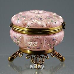 Antique Bohemian Moser opaline enameled art glass hinged Box bronze mounts