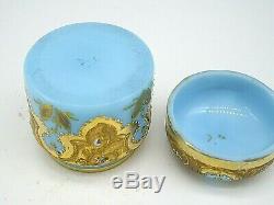 Antique Bohemian Moser opaline glass gold enamel dressing table pot trinket box