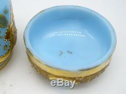 Antique Bohemian Moser opaline glass gold enamel dressing table pot trinket box