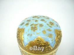 Antique Bohemian Moser opaline glass gold enamel dressing table pot trinket box