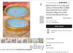 Antique Bohemian Moser opaline glass gold enamel dressing table pot trinket box
