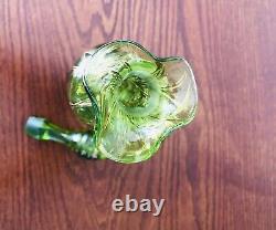 Antique Bohemian Pallme Konig Green Glass Threaded Vase/Perfume/Decanter 11T