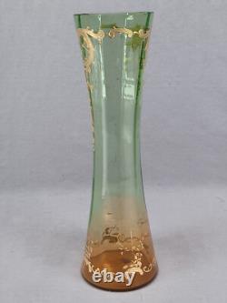 Antique Bohemian Raised Gold Scrollwork Green Orange Optic Molded Glass Vase Antique Bohemian Raised Gold Scrollwork Green Orange Optic Molded Glass Vase