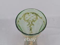 Antique Bohemian Raised Gold Scrollwork Green Orange Optic Molded Glass Vase Antique Bohemian Raised Gold Scrollwork Green Orange Optic Molded Glass Vase