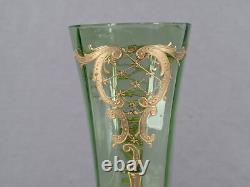 Antique Bohemian Raised Gold Scrollwork Green Orange Optic Molded Glass Vase Antique Bohemian Raised Gold Scrollwork Green Orange Optic Molded Glass Vase