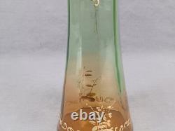 Antique Bohemian Raised Gold Scrollwork Green Orange Optic Molded Glass Vase Antique Bohemian Raised Gold Scrollwork Green Orange Optic Molded Glass Vase