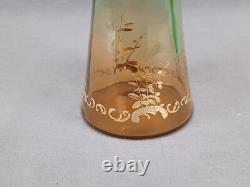 Antique Bohemian Raised Gold Scrollwork Green Orange Optic Molded Glass Vase Antique Bohemian Raised Gold Scrollwork Green Orange Optic Molded Glass Vase
