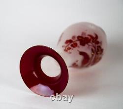 Antique Bohemian Ruby Red Flashed Frosted Bird Vases Blown Glass Rough Pontil