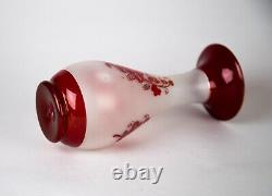 Antique Bohemian Ruby Red Flashed Frosted Bird Vases Blown Glass Rough Pontil