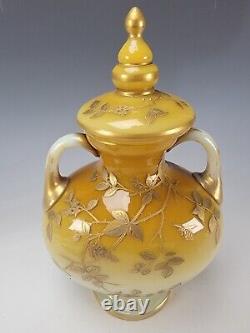 Antique Bohemian Signed Harrach Cased Opaline Glass Lidded Urn/Vase