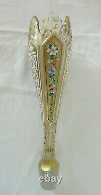 Antique Bohemian Single Flute Glass Epergne Handpaint Gold Floral 2 Match Vases