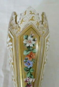 Antique Bohemian Single Flute Glass Epergne Handpaint Gold Floral 2 Match Vases