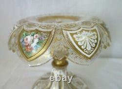 Antique Bohemian Single Flute Glass Epergne Handpaint Gold Floral 2 Match Vases