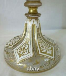 Antique Bohemian Single Flute Glass Epergne Handpaint Gold Floral 2 Match Vases