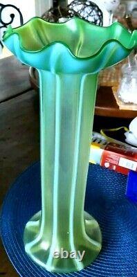 Antique Bohemian Vaseline Glass Rare Vintage 12 Tall Vase