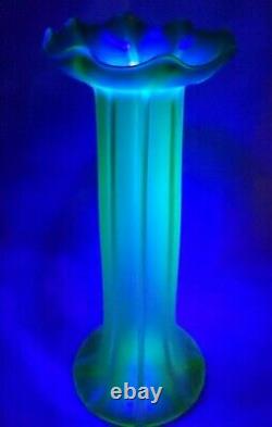 Antique Bohemian Vaseline Glass Rare Vintage 12 Tall Vase