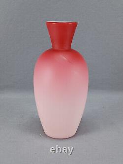 Antique Bohemian Victorian Hand Blown Pink Satin Cased Glass Vase Circa 1880s