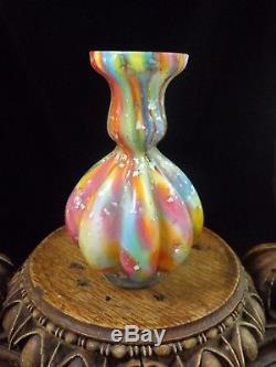 Antique Bohemian Victorian Harrach Cased RAINBOW Spangle Art Glass Vase w Mica