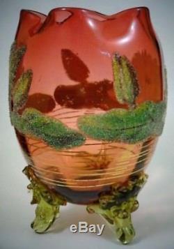 Antique Bohemian Victorian Heckert / Loetz WATER LILY Coralene Art Glass Vase