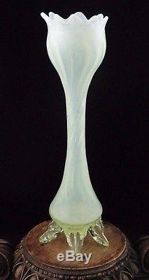 Antique Bohemian Victorian Kralik Vaseline Opalescent Floriform Art Glass Vase
