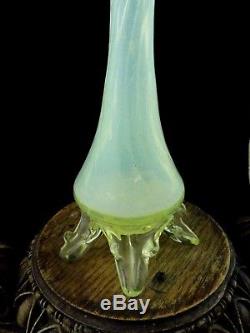 Antique Bohemian Victorian Kralik Vaseline Opalescent Floriform Art Glass Vase